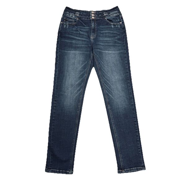 KanCan Stacked Skinny Jeans 11/29 Dark Blue Distressed Stretch Measures 30 x 30 - Picture 1 of 9